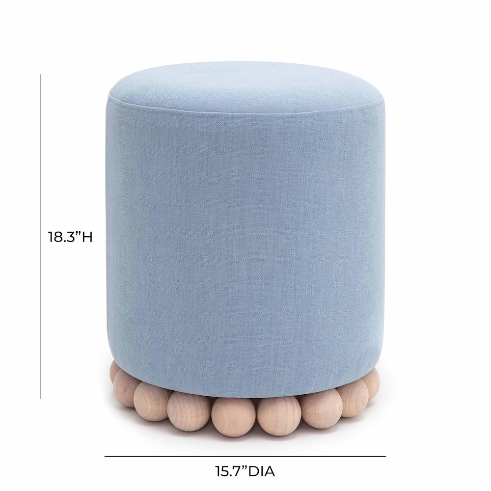 Dex Faded Blue Upcycled Fabric Ottoman. Picture 6