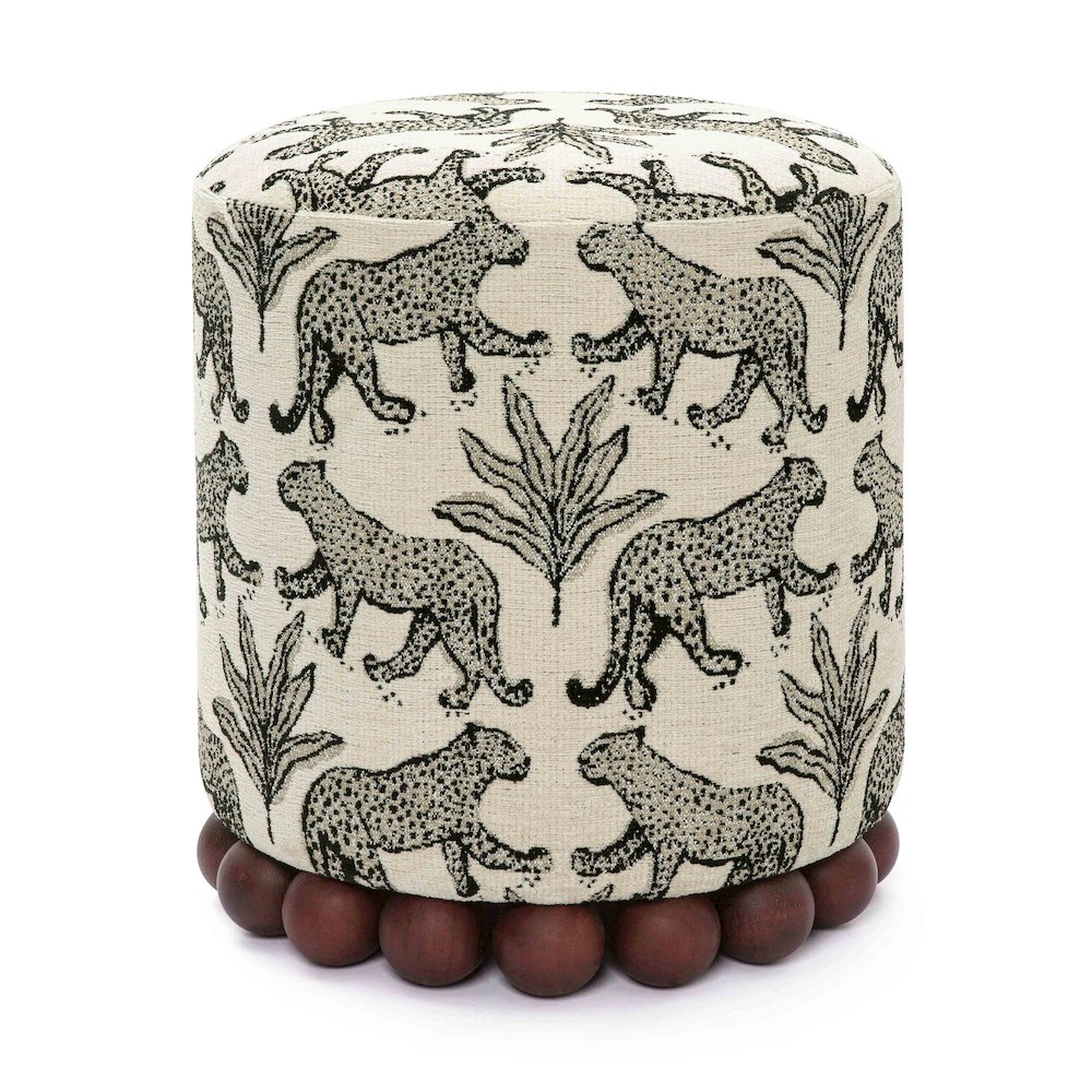 Dex Cream Leopard Jacquard Ottoman. Picture 1