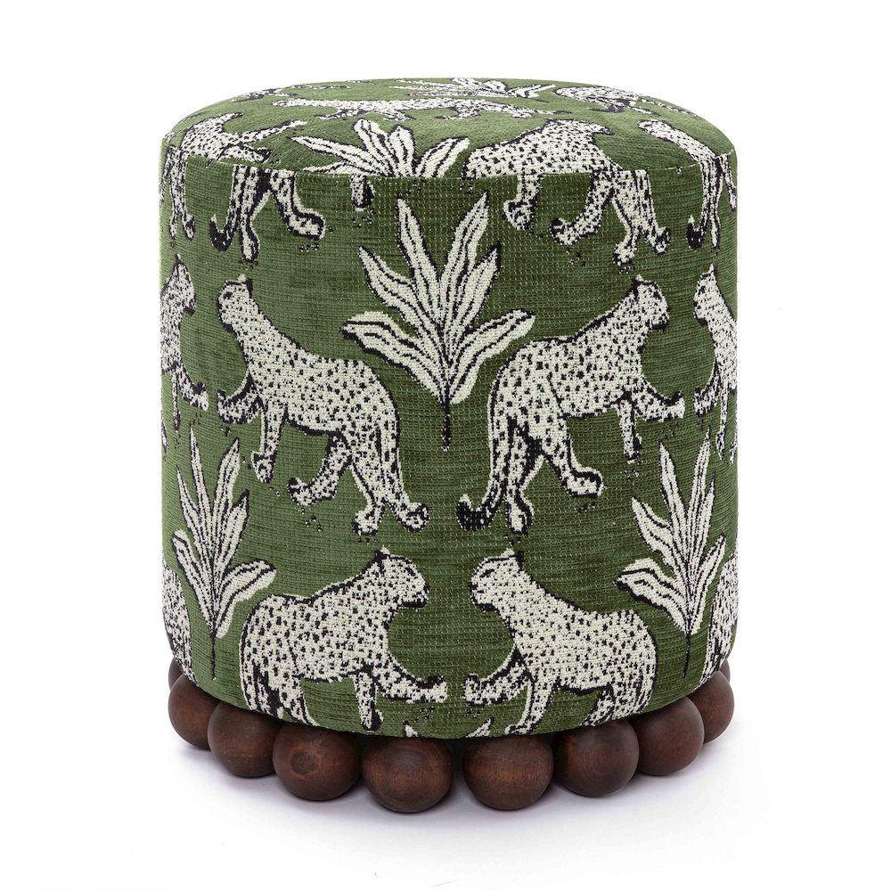 Dex Olive Green Leopard Jacquard Ottoman. Picture 1