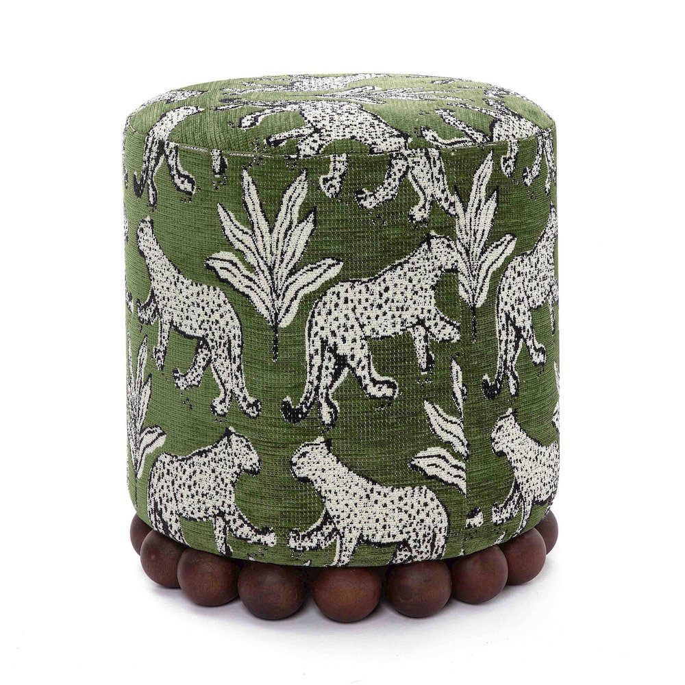 Dex Olive Green Leopard Jacquard Ottoman. Picture 3