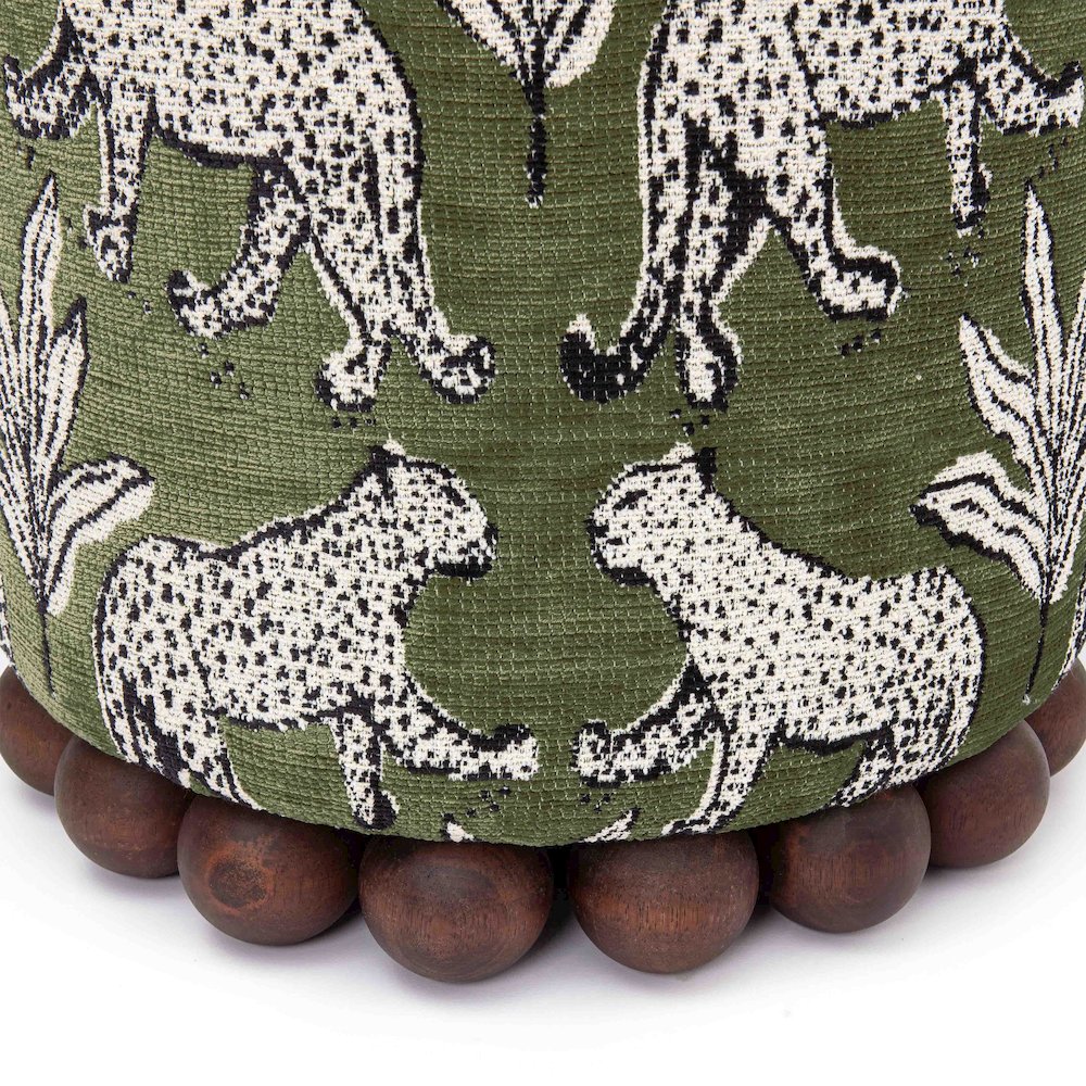 Dex Olive Green Leopard Jacquard Ottoman. Picture 4