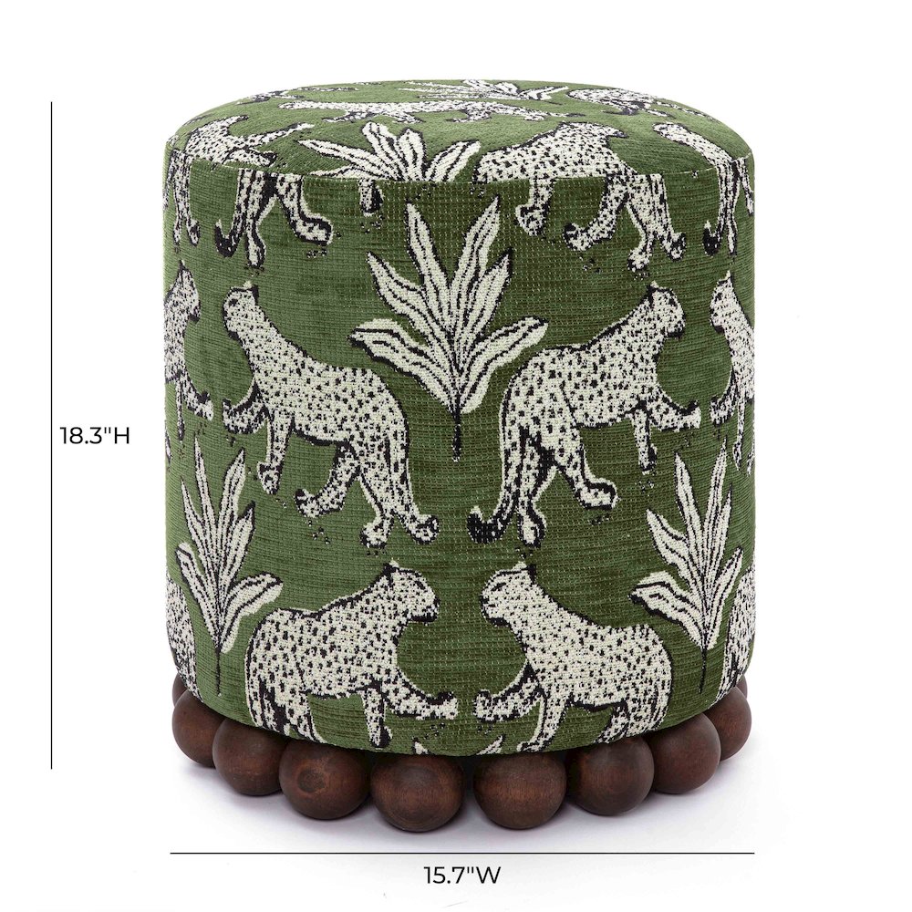 Dex Olive Green Leopard Jacquard Ottoman. Picture 5