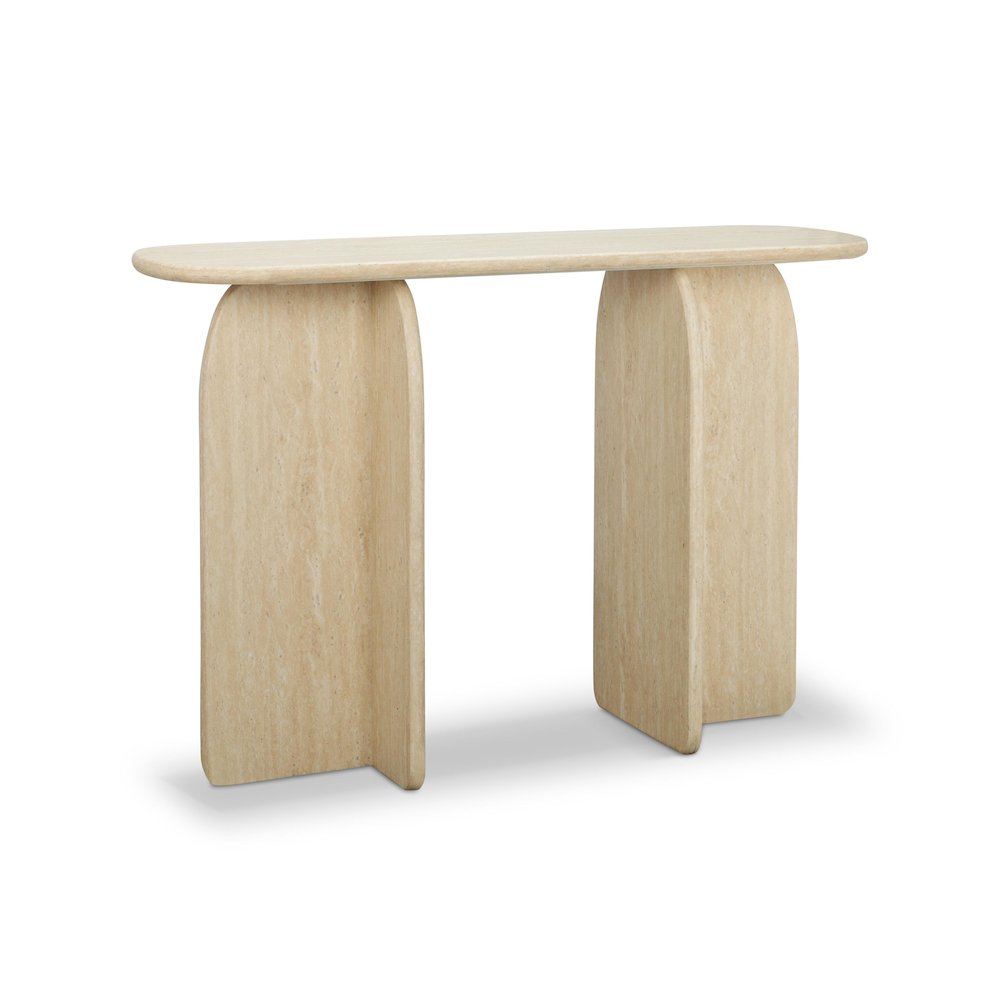 Clementine Faux Travertine Console Table. Picture 1
