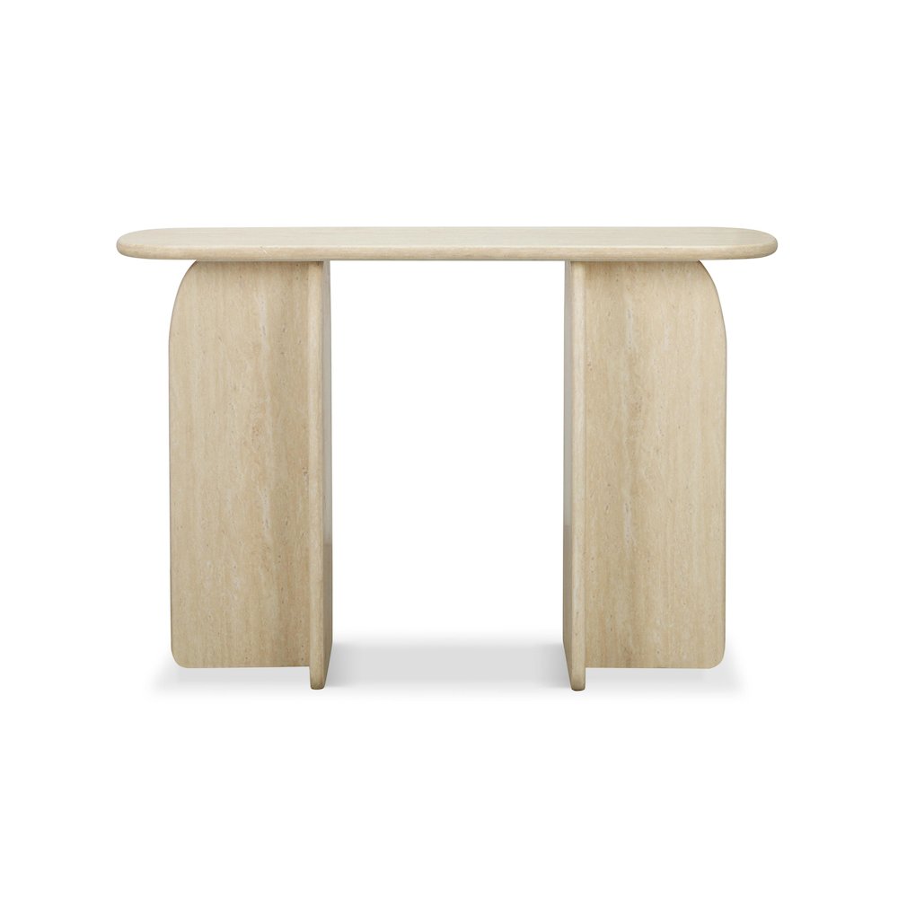 Clementine Faux Travertine Console Table. Picture 3