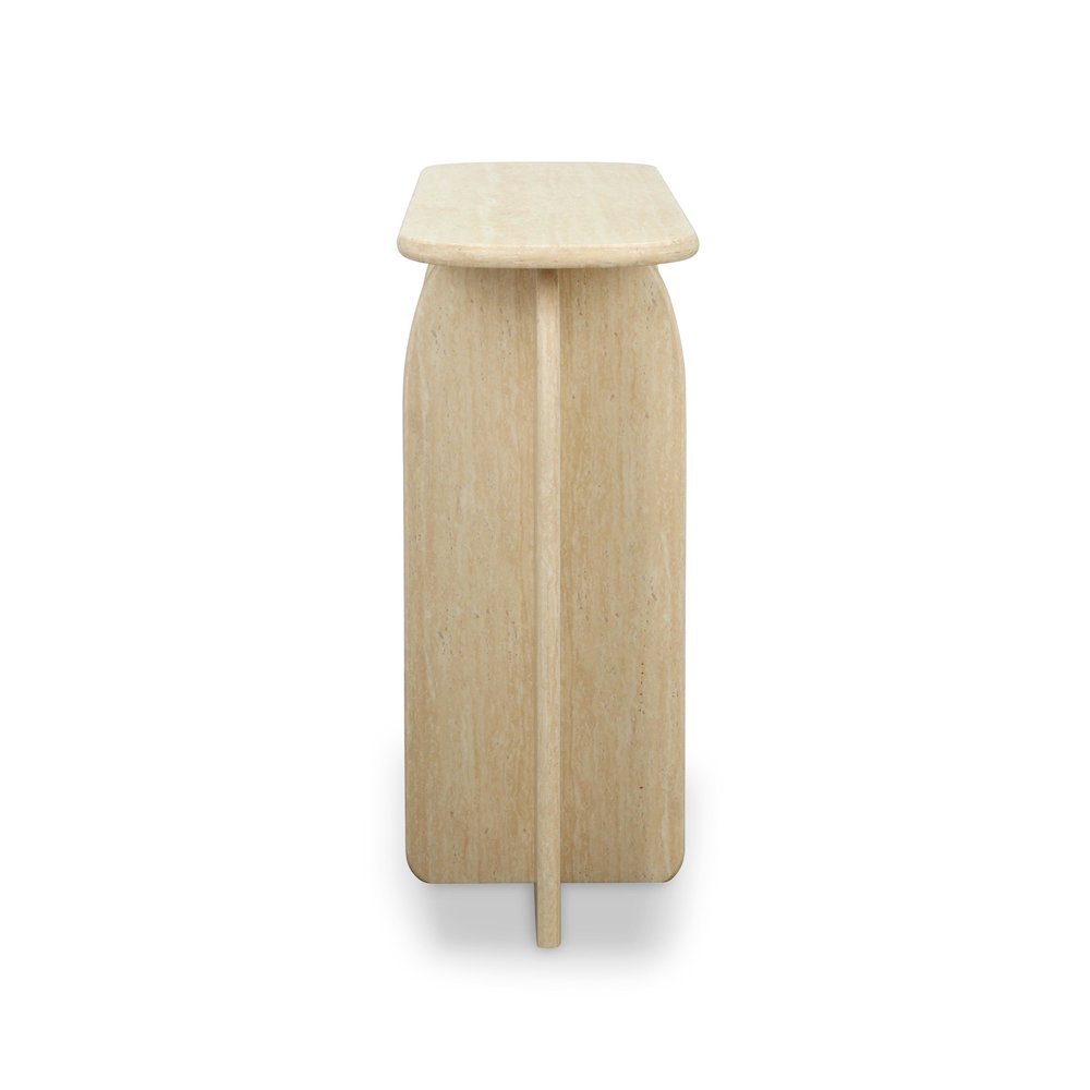 Clementine Faux Travertine Console Table. Picture 4