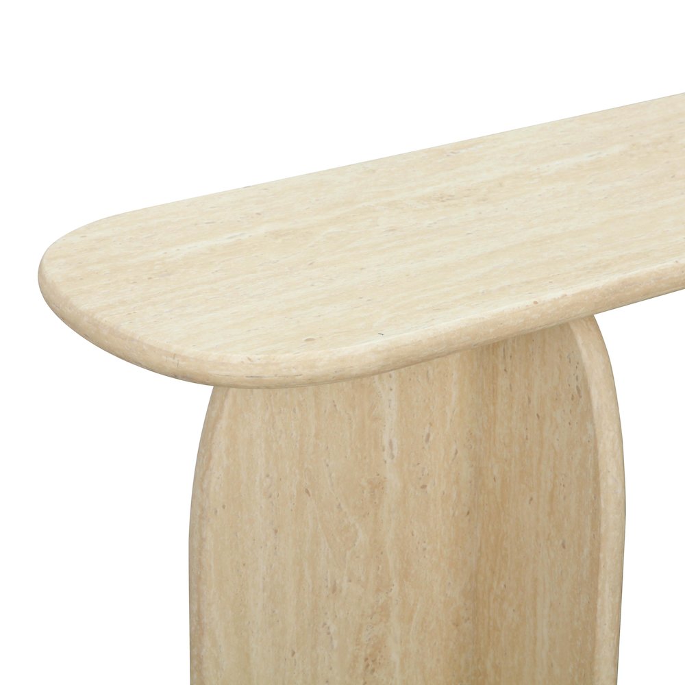 Clementine Faux Travertine Console Table. Picture 5