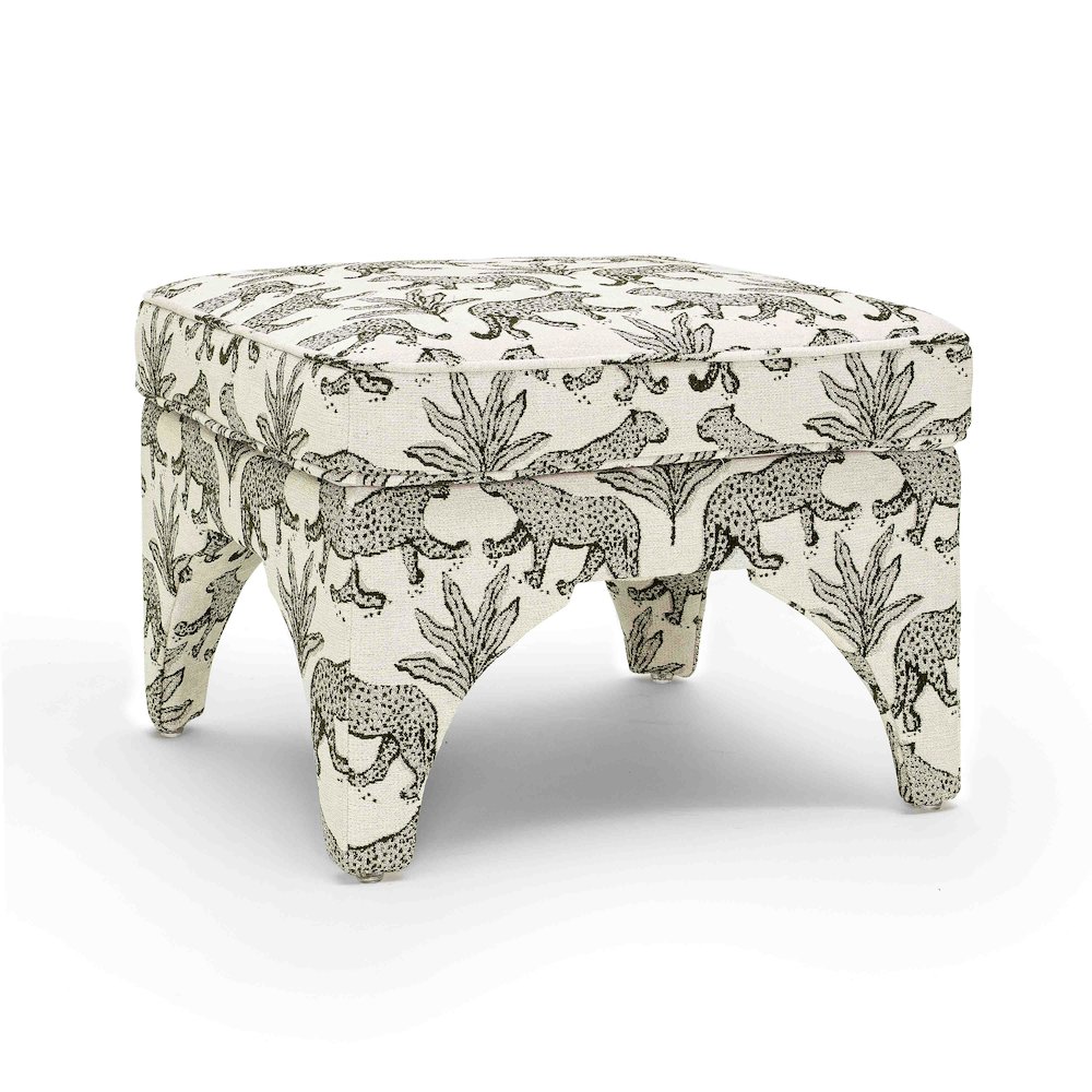 Raji Cream Leopard Jacquard Ottoman. Picture 1