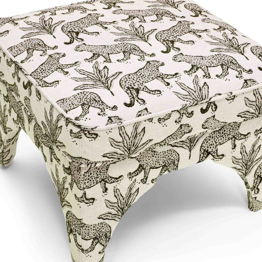Raji Cream Leopard Jacquard Ottoman. Picture 4