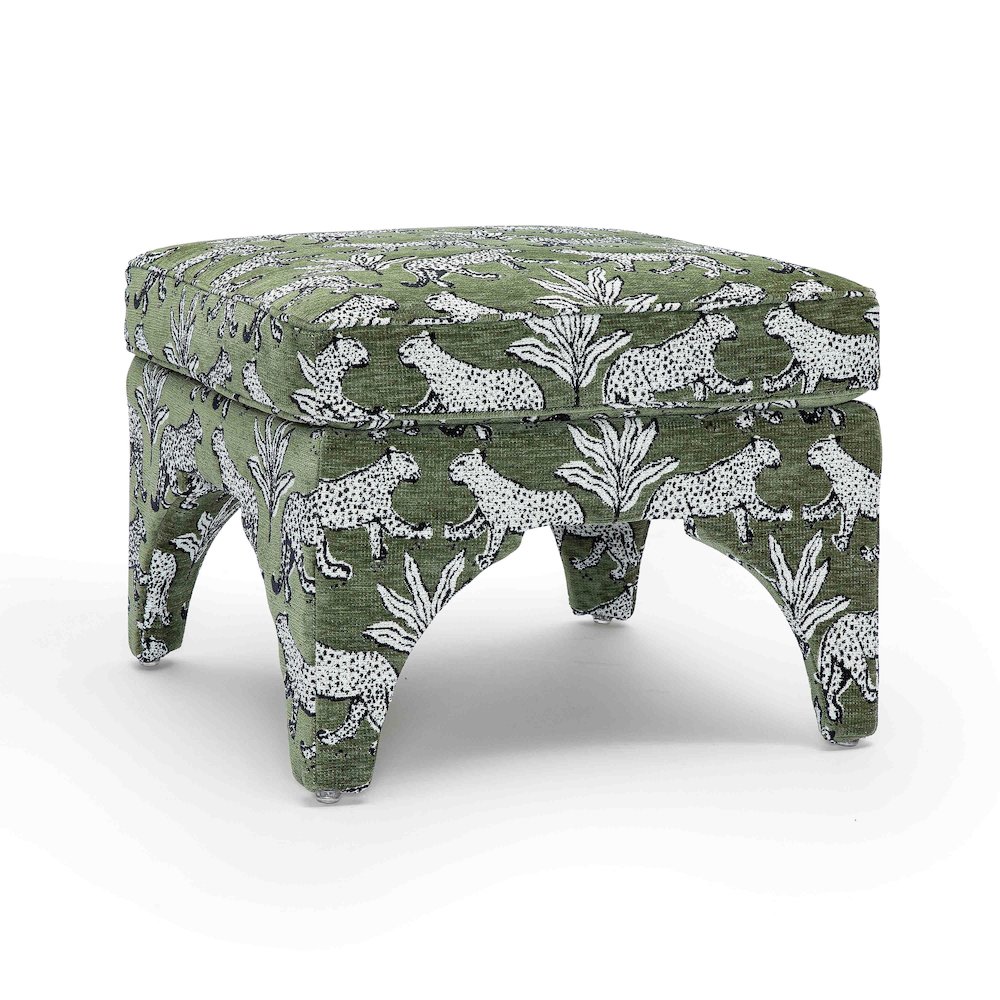 Raji Olive Green Leopard Jacquard Ottoman. Picture 1
