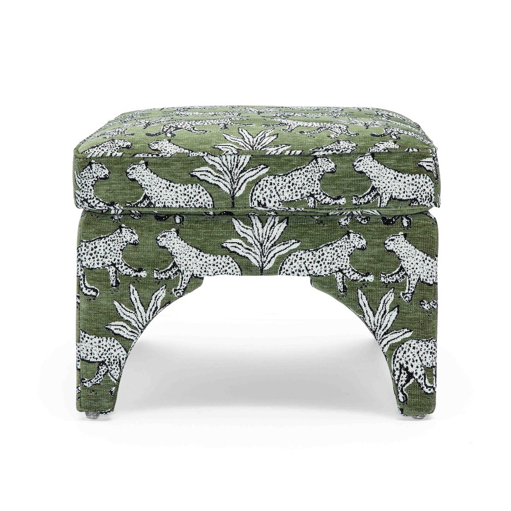 Raji Olive Green Leopard Jacquard Ottoman. Picture 2