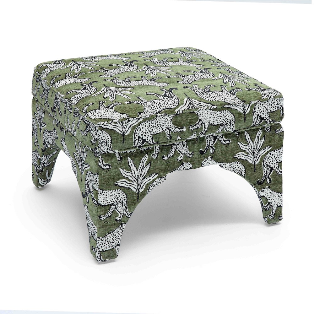 Raji Olive Green Leopard Jacquard Ottoman. Picture 3