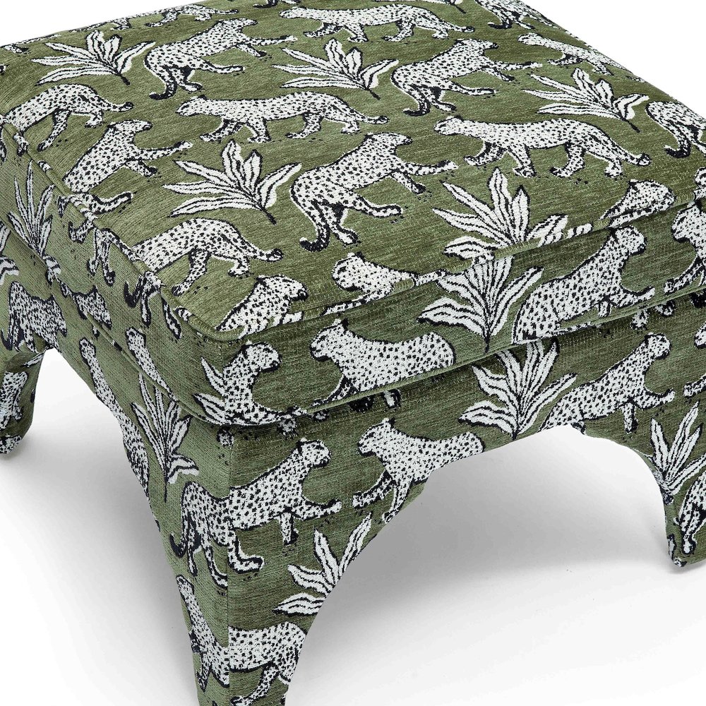 Raji Olive Green Leopard Jacquard Ottoman. Picture 4