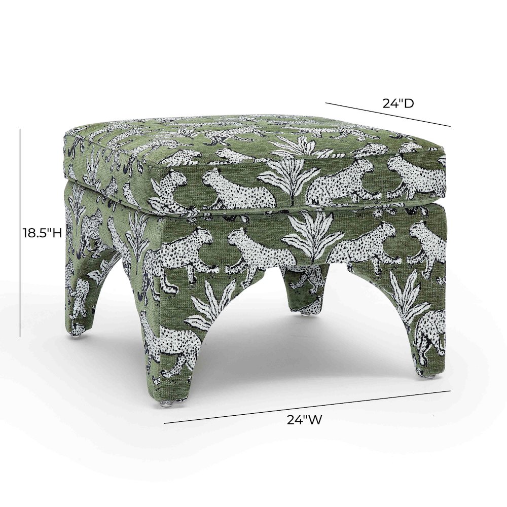 Raji Olive Green Leopard Jacquard Ottoman. Picture 5