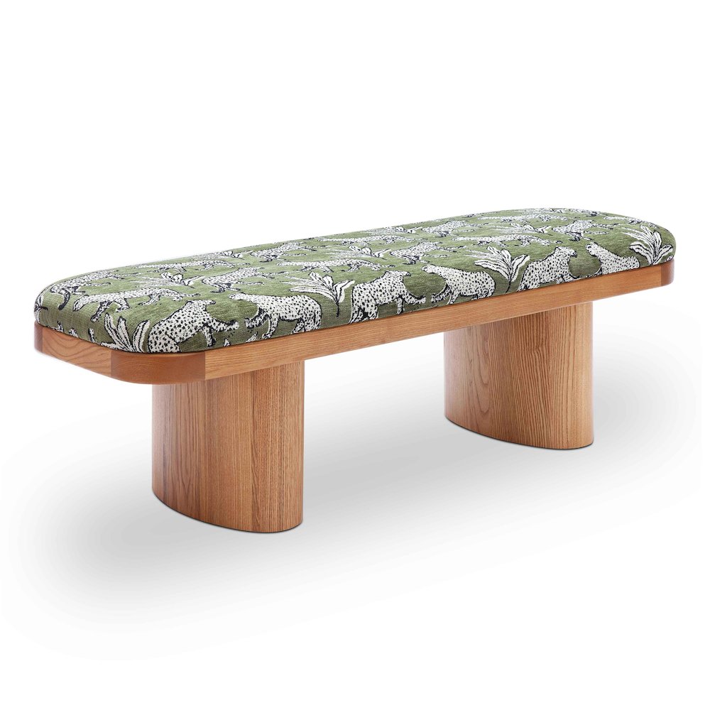 Ollie Olive Green Leopard Jacquard Bench. Picture 1