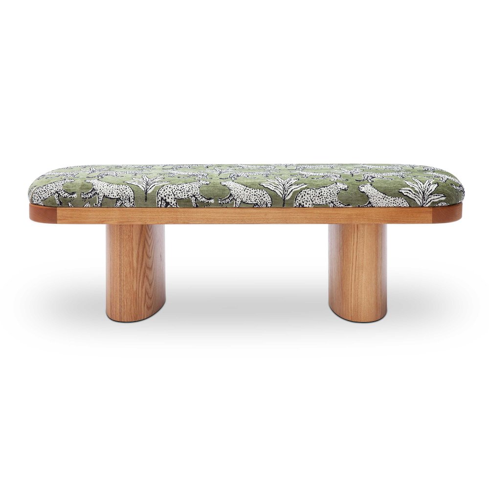 Ollie Olive Green Leopard Jacquard Bench. Picture 3
