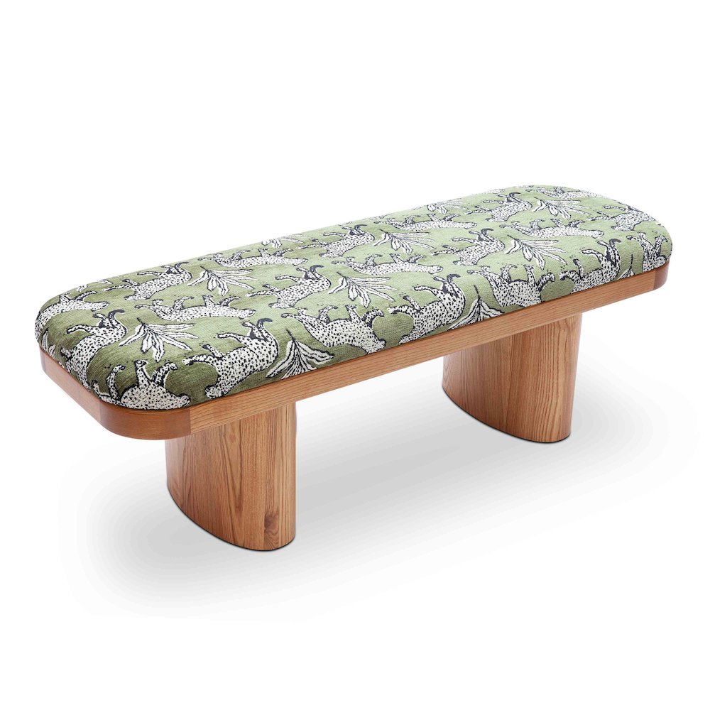Ollie Olive Green Leopard Jacquard Bench. Picture 4