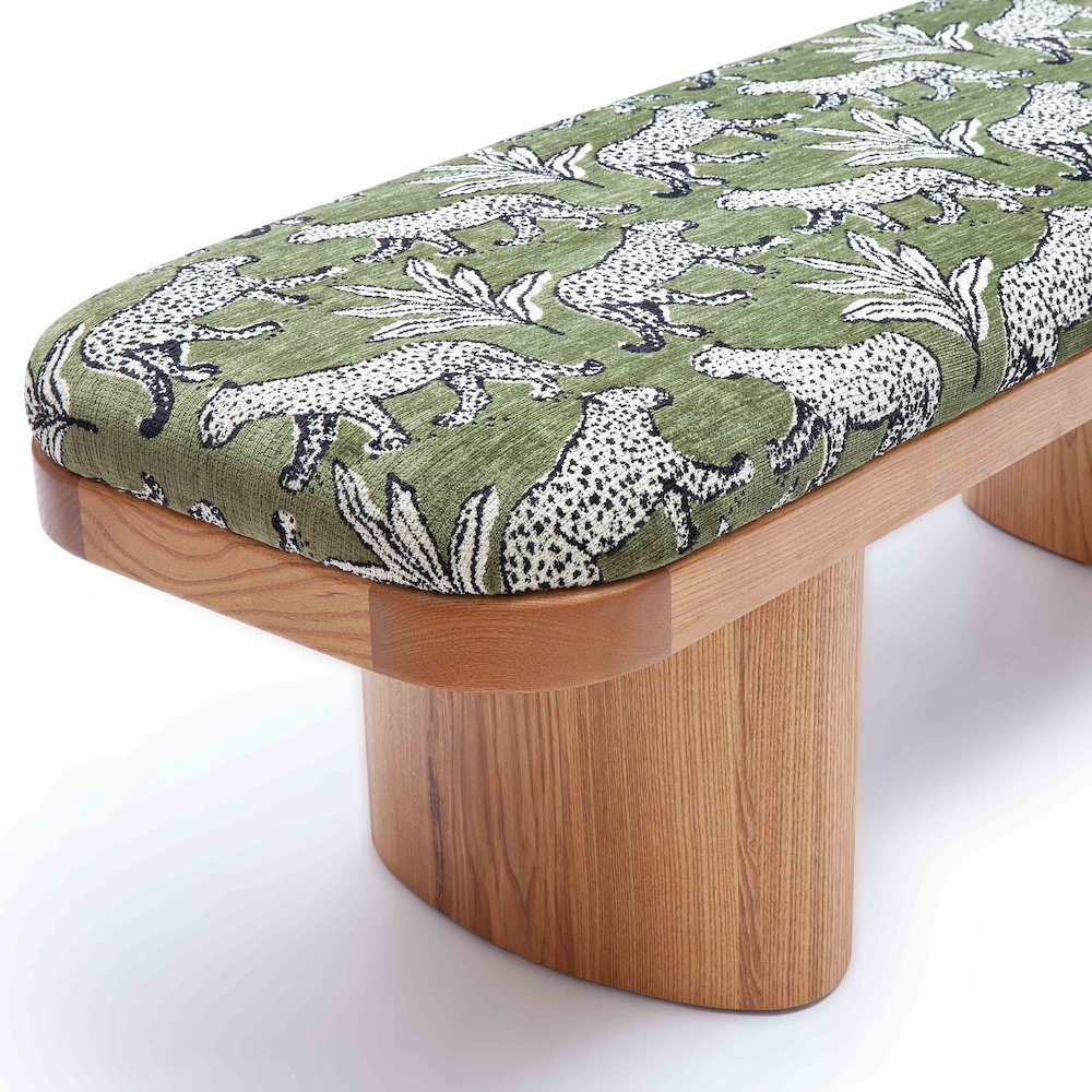 Ollie Olive Green Leopard Jacquard Bench. Picture 6