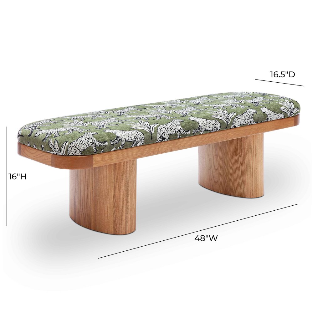 Ollie Olive Green Leopard Jacquard Bench. Picture 7
