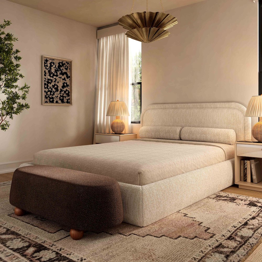 Jaine Brown Boucle Large Ottoman. Picture 2