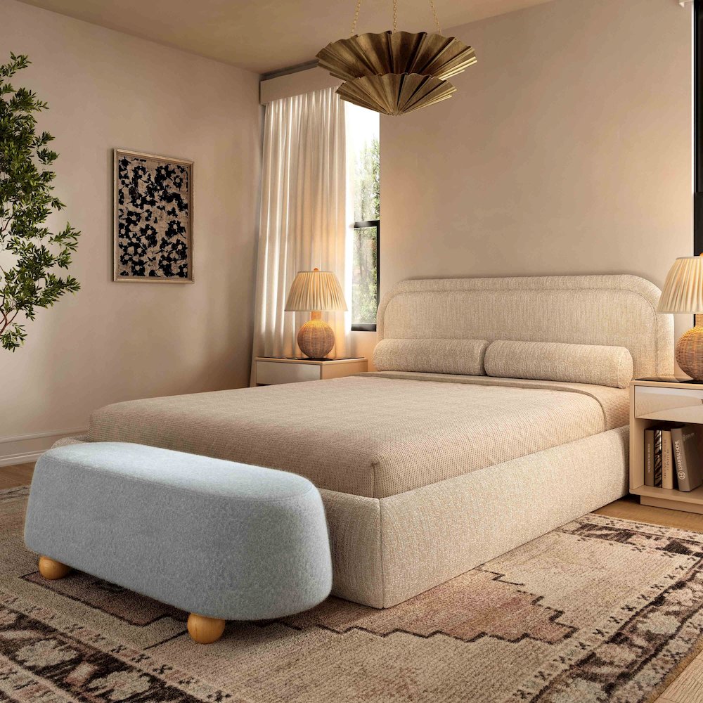 Jaine Stone Grey Loose Mohair Large Ottoman. Picture 2