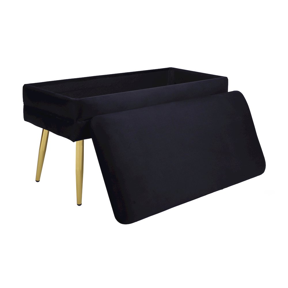 Ziva Black Velvet Storage Bench. Picture 5