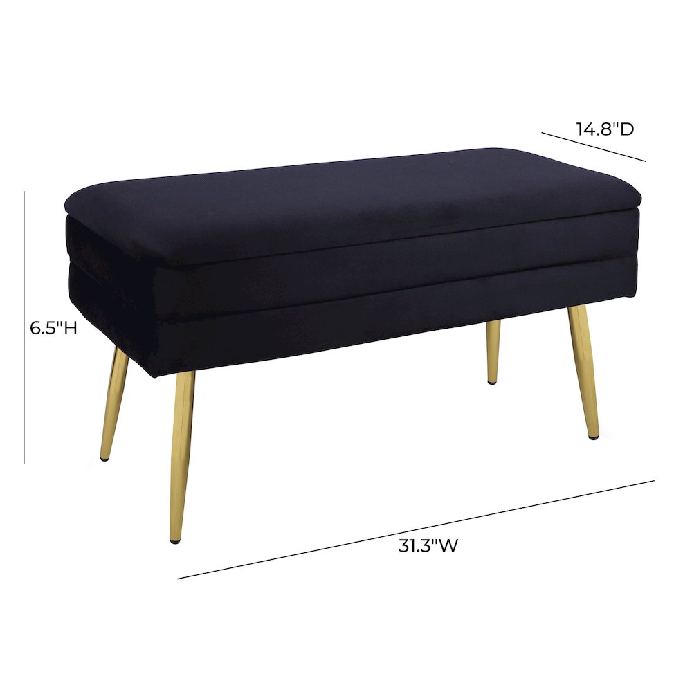 Ziva Black Velvet Storage Bench. Picture 6