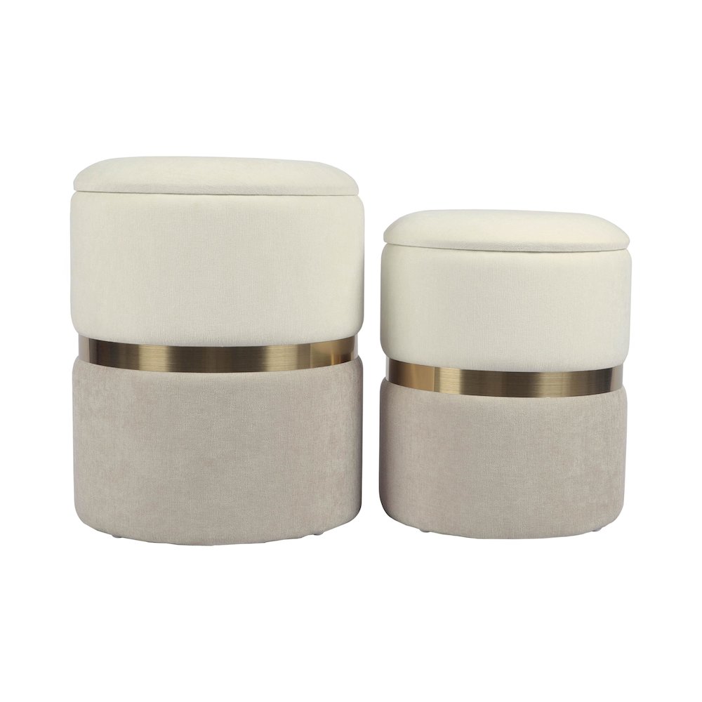 Gigi Cream and Tan Chenille Storage Ottoman - Set of 2. Picture 1