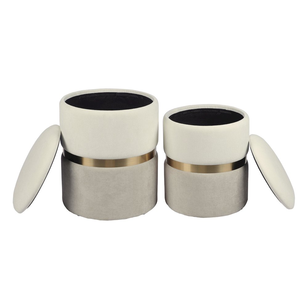 Gigi Cream and Tan Chenille Storage Ottoman - Set of 2. Picture 2