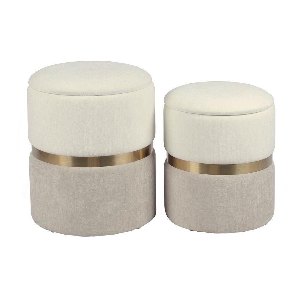 Gigi Cream and Tan Chenille Storage Ottoman - Set of 2. Picture 3