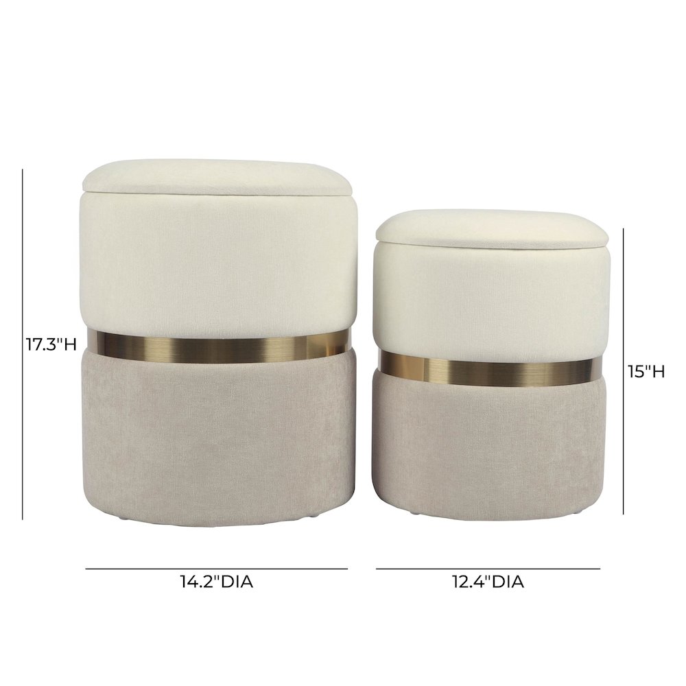 Gigi Cream and Tan Chenille Storage Ottoman - Set of 2. Picture 4