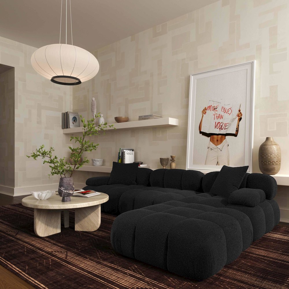 Calliope Black Vegan Shearling Modular Ottoman. Picture 2