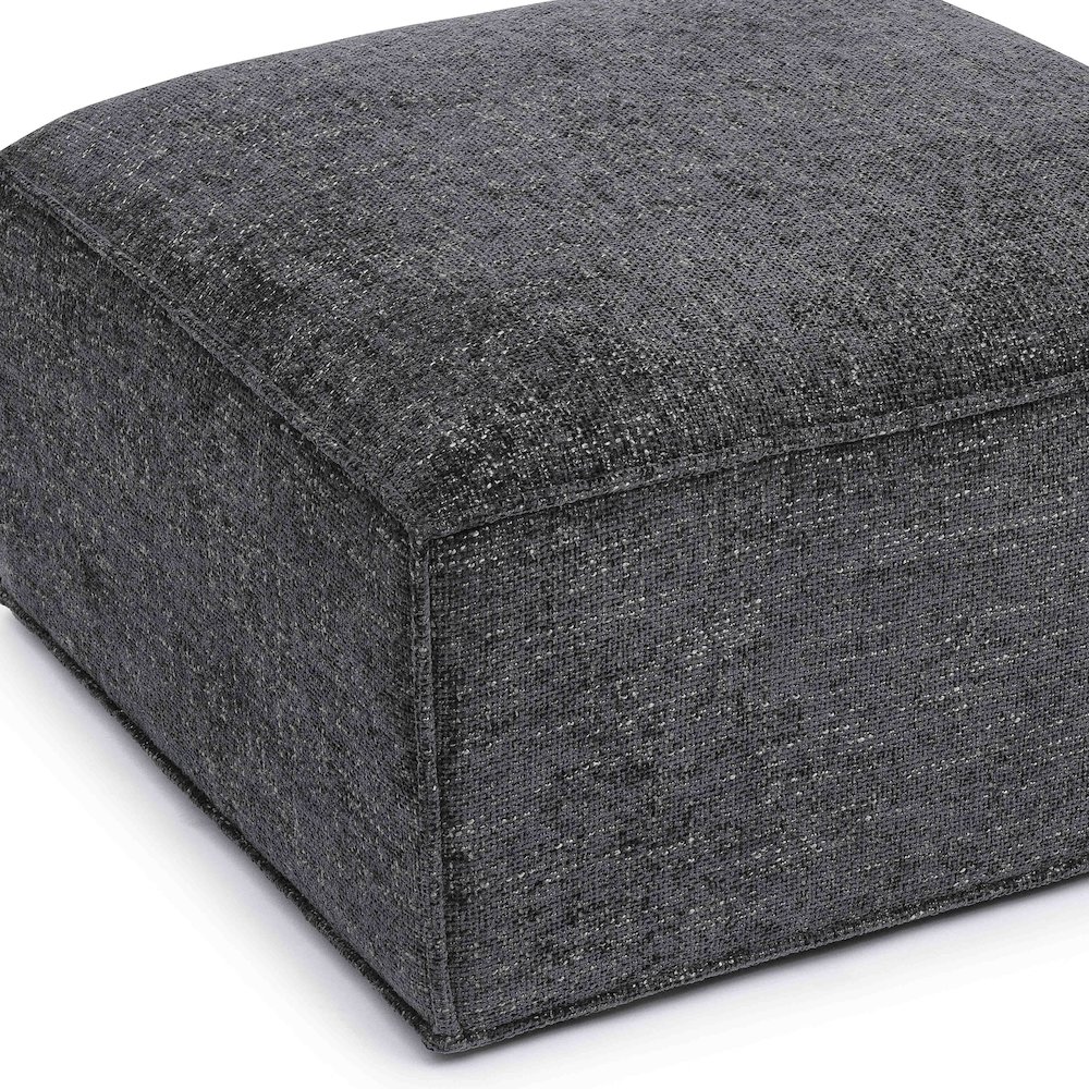 Mindy Charcoal Chenille Basketweave Ottoman. Picture 5