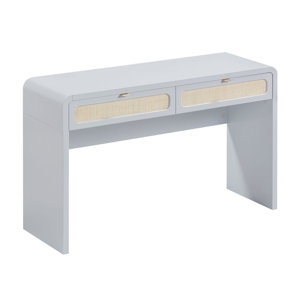 Patty Pastel Blue Rattan Console Desk. Picture 1