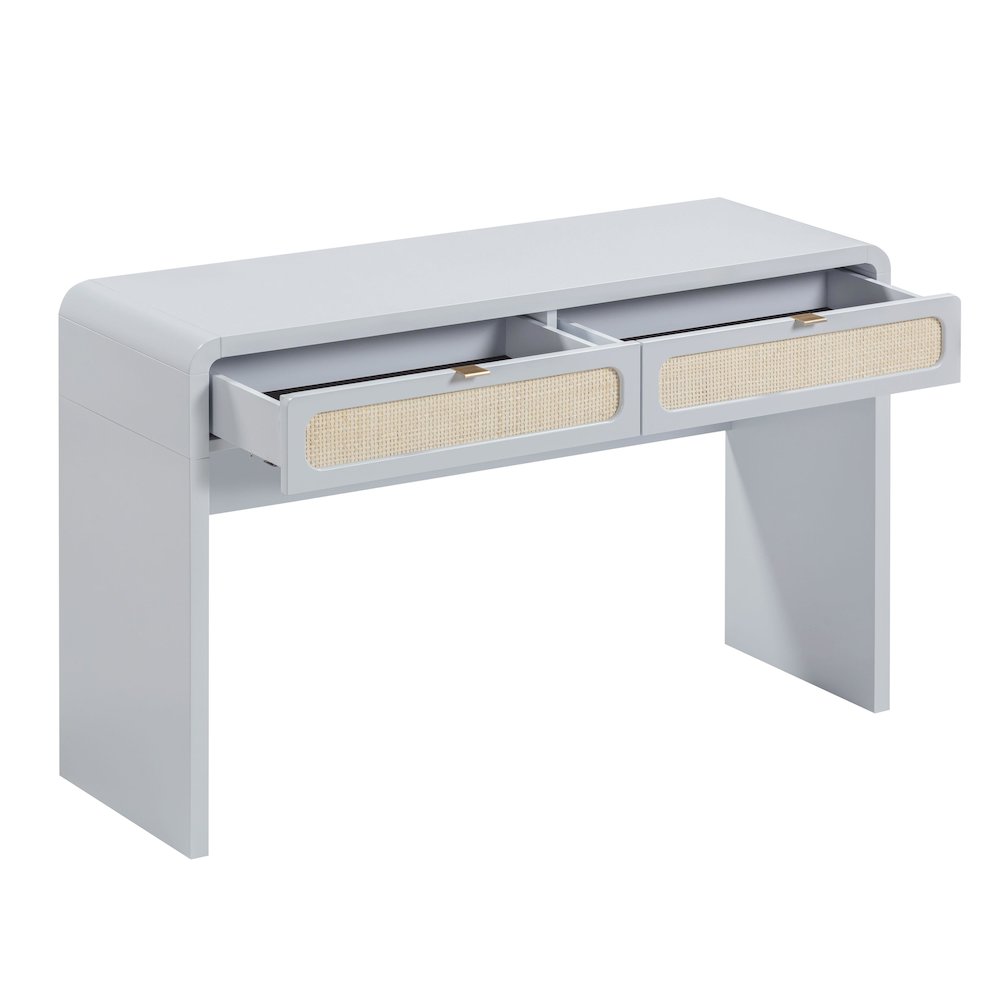 Patty Pastel Blue Rattan Console Desk. Picture 4