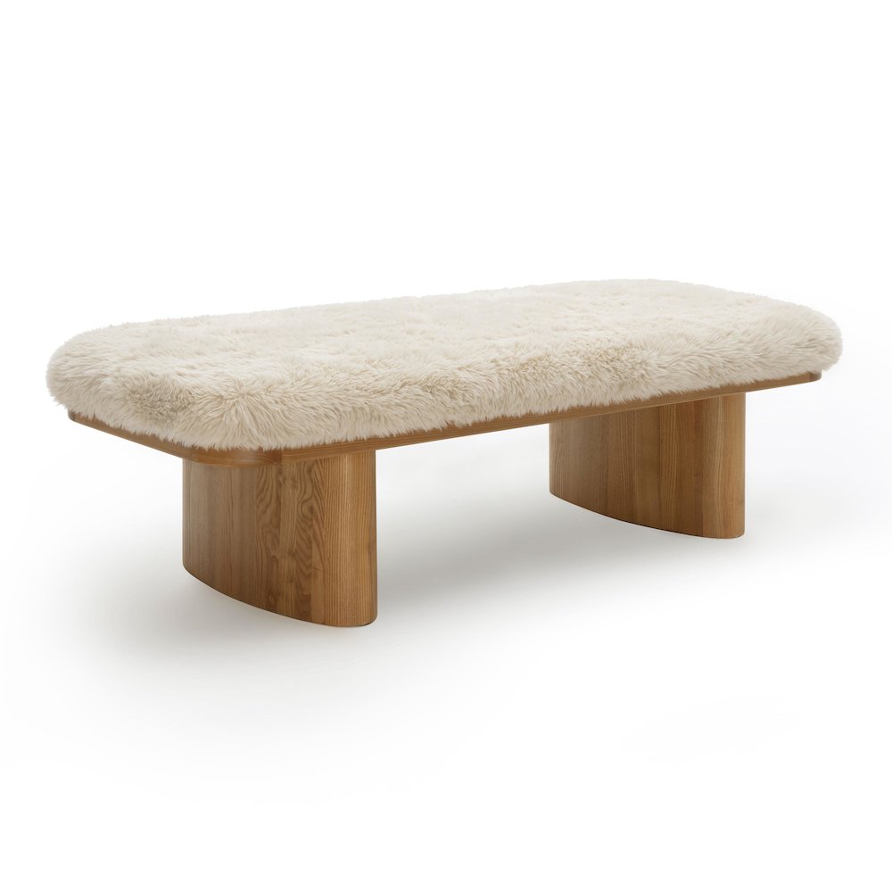 Ollie Natural Straight Vegan Shearling Large Bench. Picture 1