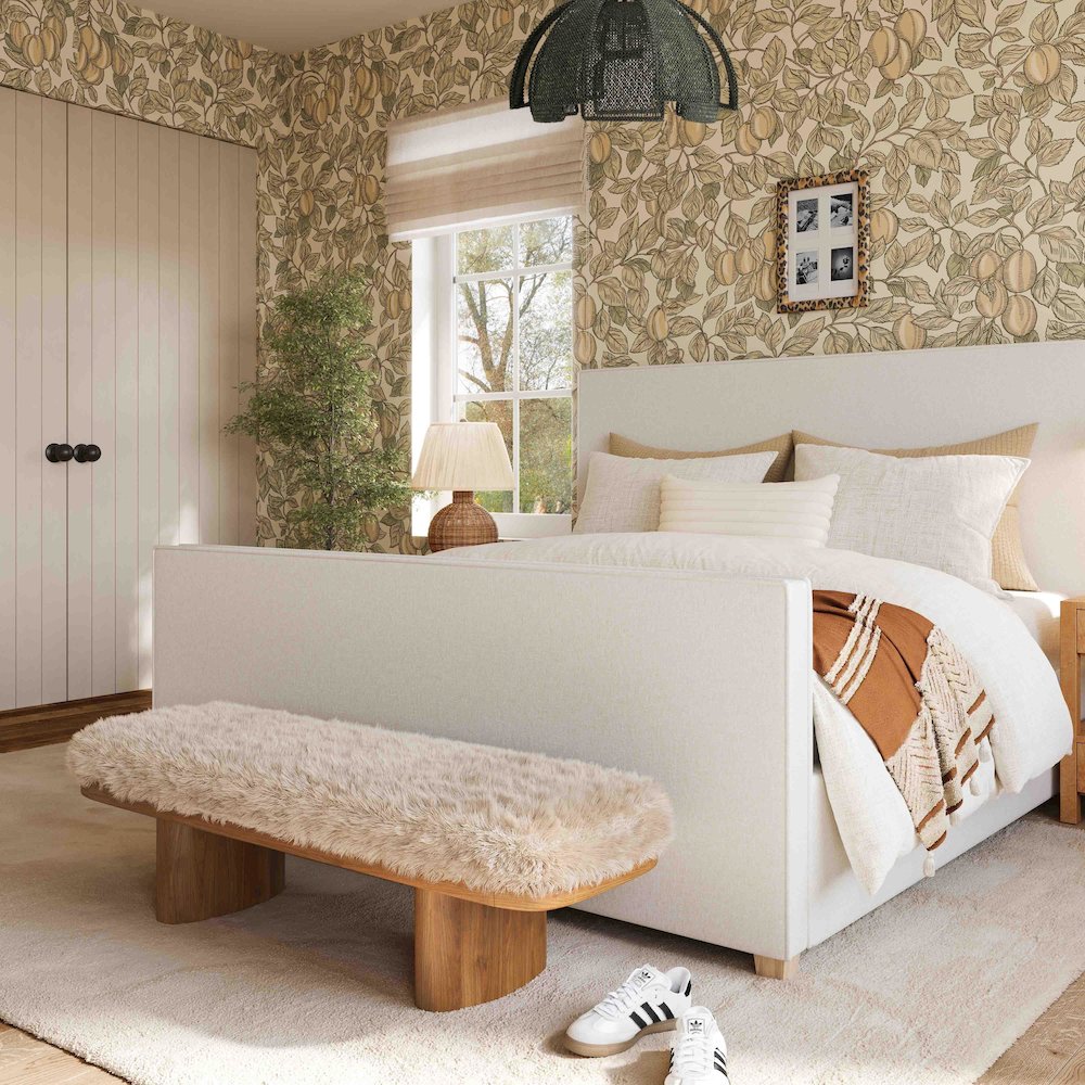 Ollie Natural Straight Vegan Shearling Large Bench. Picture 2