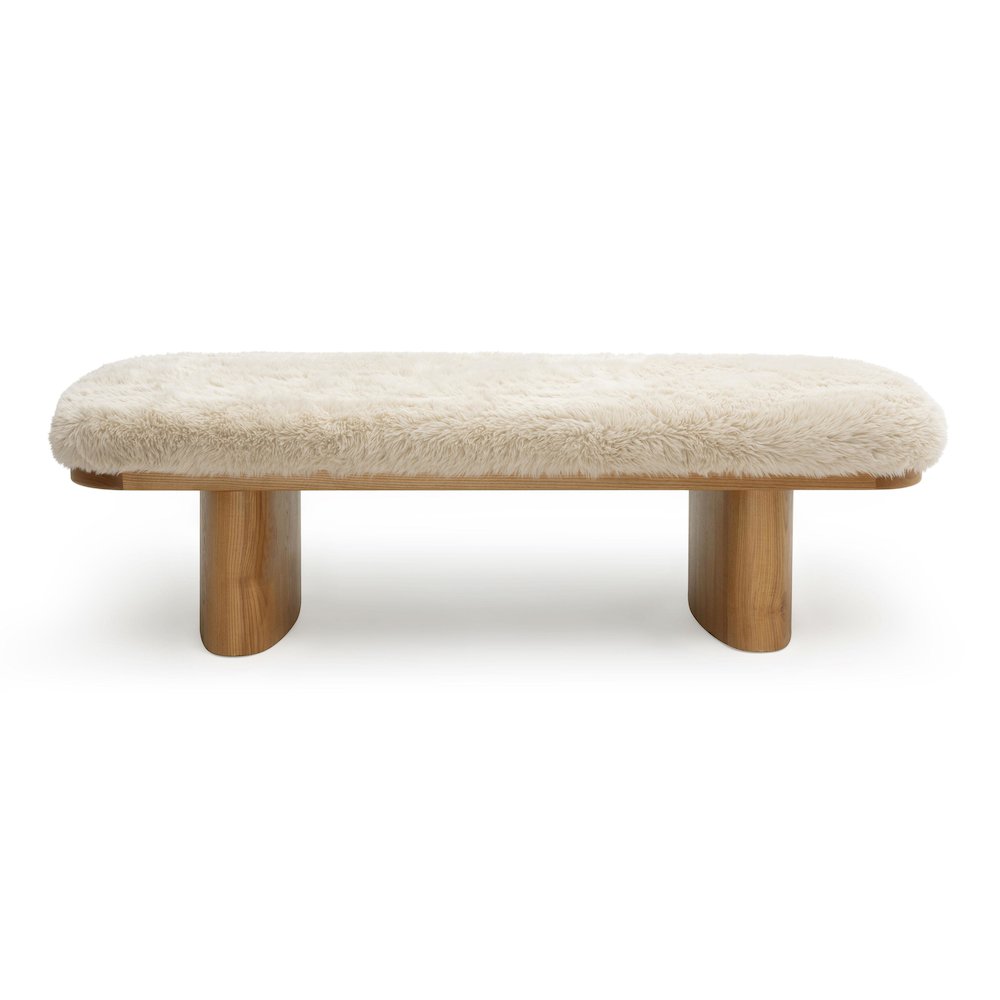 Ollie Natural Straight Vegan Shearling Large Bench. Picture 3