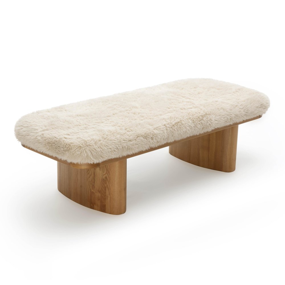 Ollie Natural Straight Vegan Shearling Large Bench. Picture 4