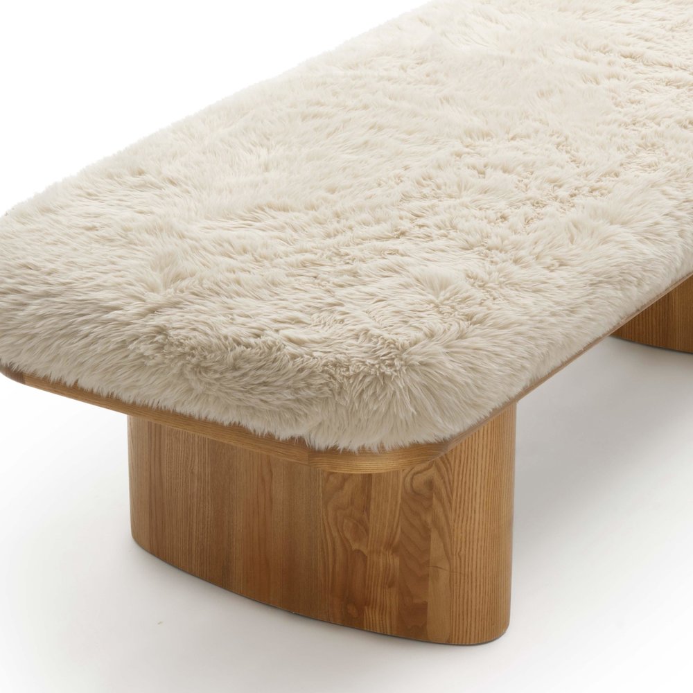 Ollie Natural Straight Vegan Shearling Large Bench. Picture 5