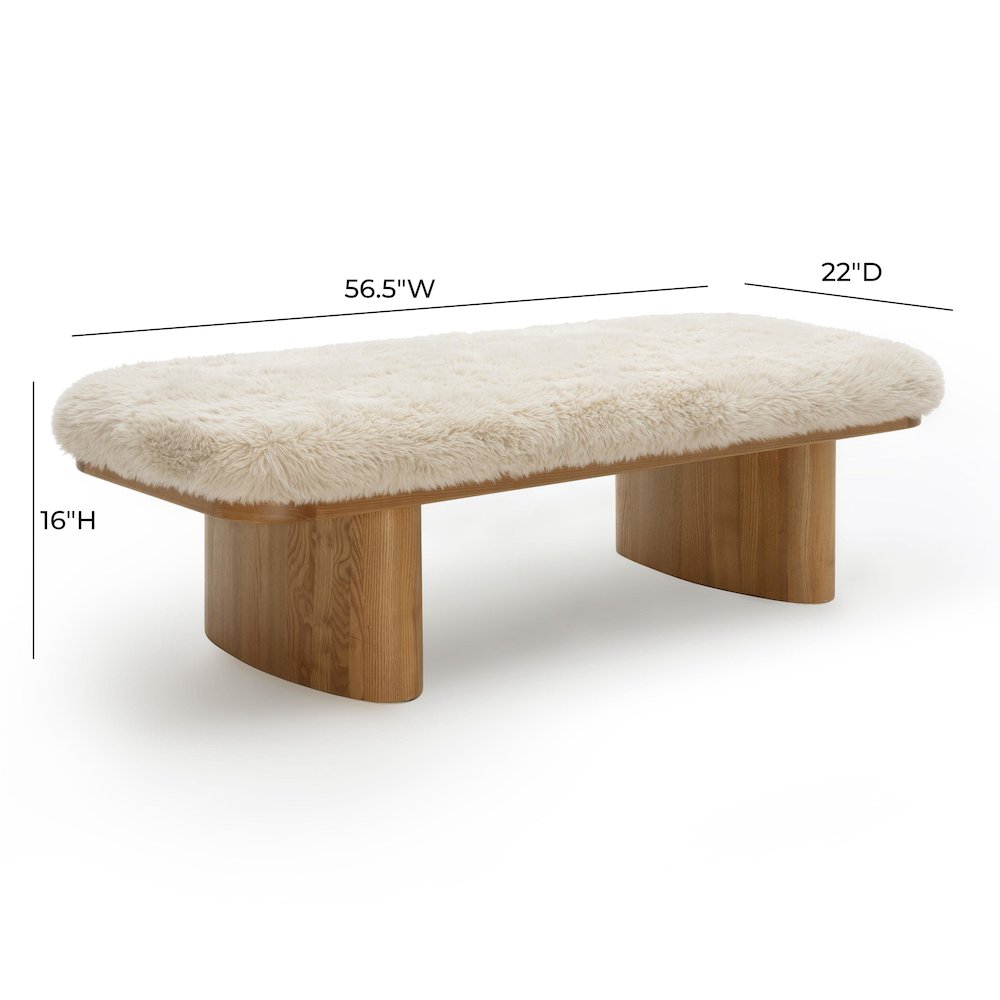 Ollie Natural Straight Vegan Shearling Large Bench. Picture 6