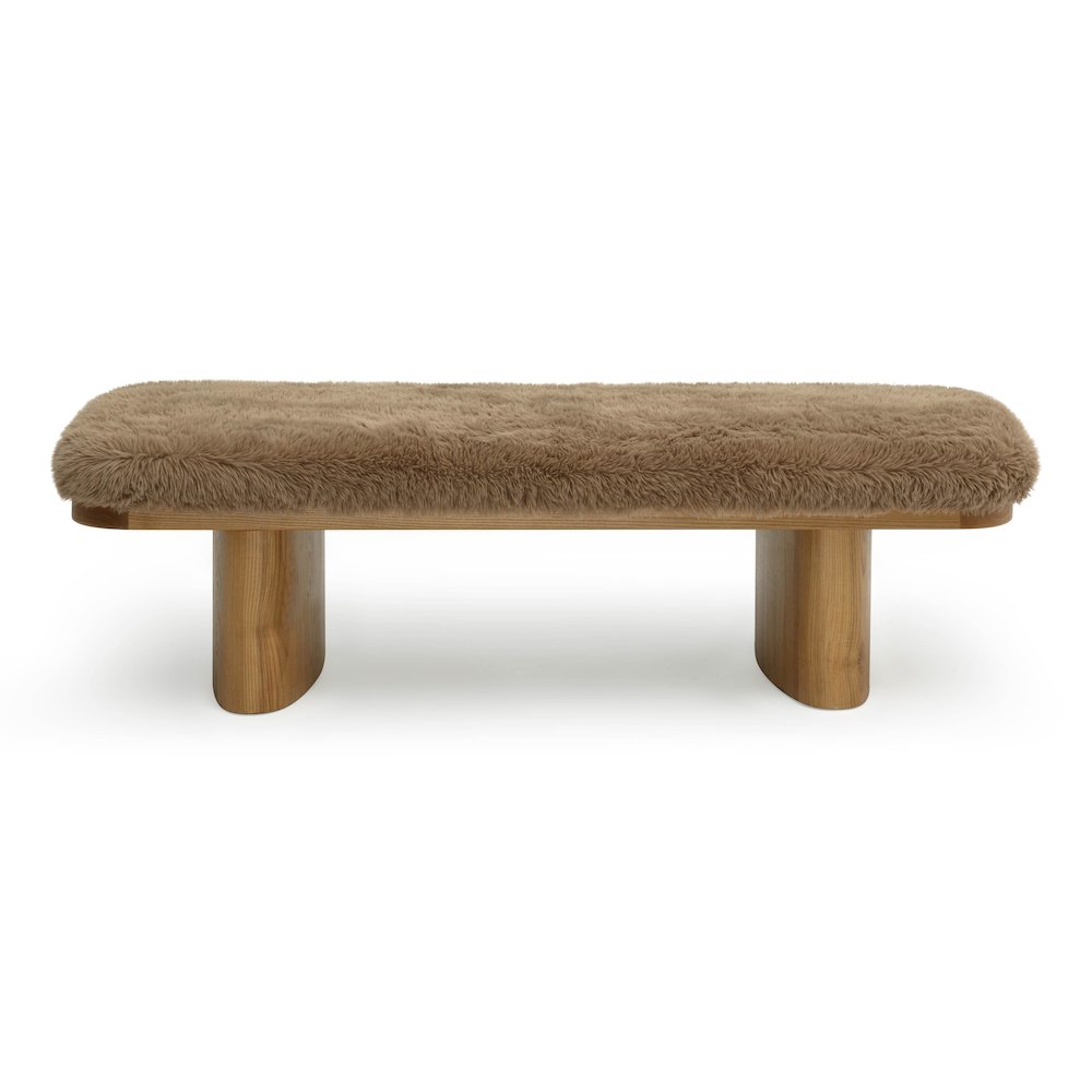 Ollie Taupe Straight Vegan Shearling Large Bench. Picture 3