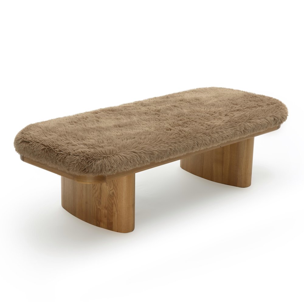 Ollie Taupe Straight Vegan Shearling Large Bench. Picture 4