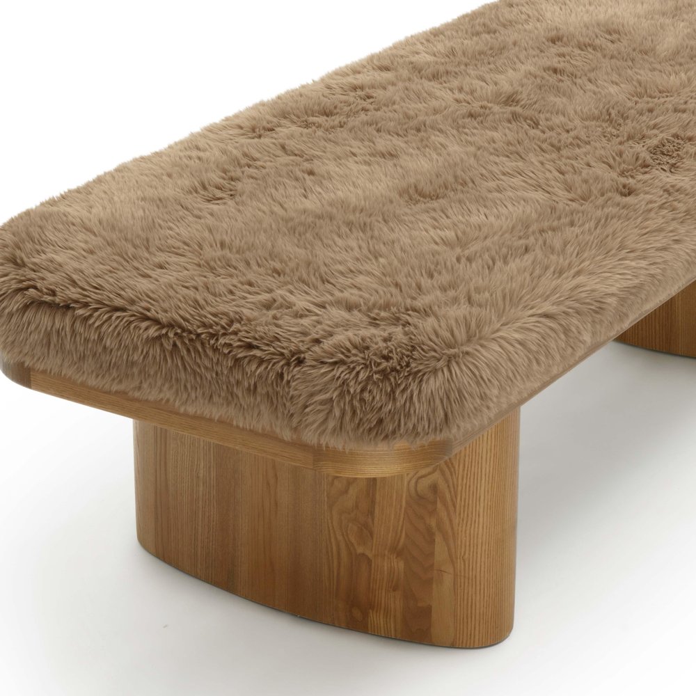 Ollie Taupe Straight Vegan Shearling Large Bench. Picture 5