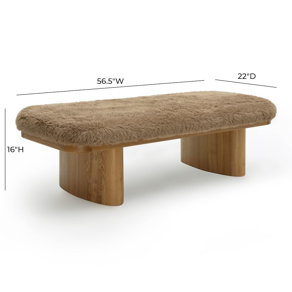 Ollie Taupe Straight Vegan Shearling Large Bench. Picture 6