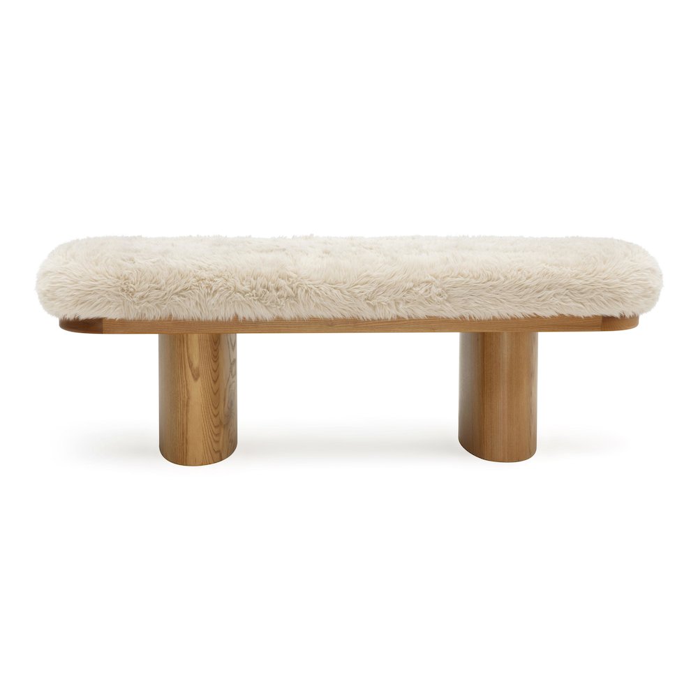 Ollie Natural Straight Vegan Shearling  Bench. Picture 1
