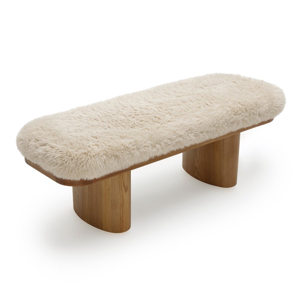 Ollie Natural Straight Vegan Shearling  Bench. Picture 4