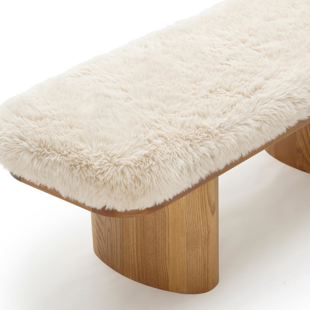 Ollie Natural Straight Vegan Shearling  Bench. Picture 5