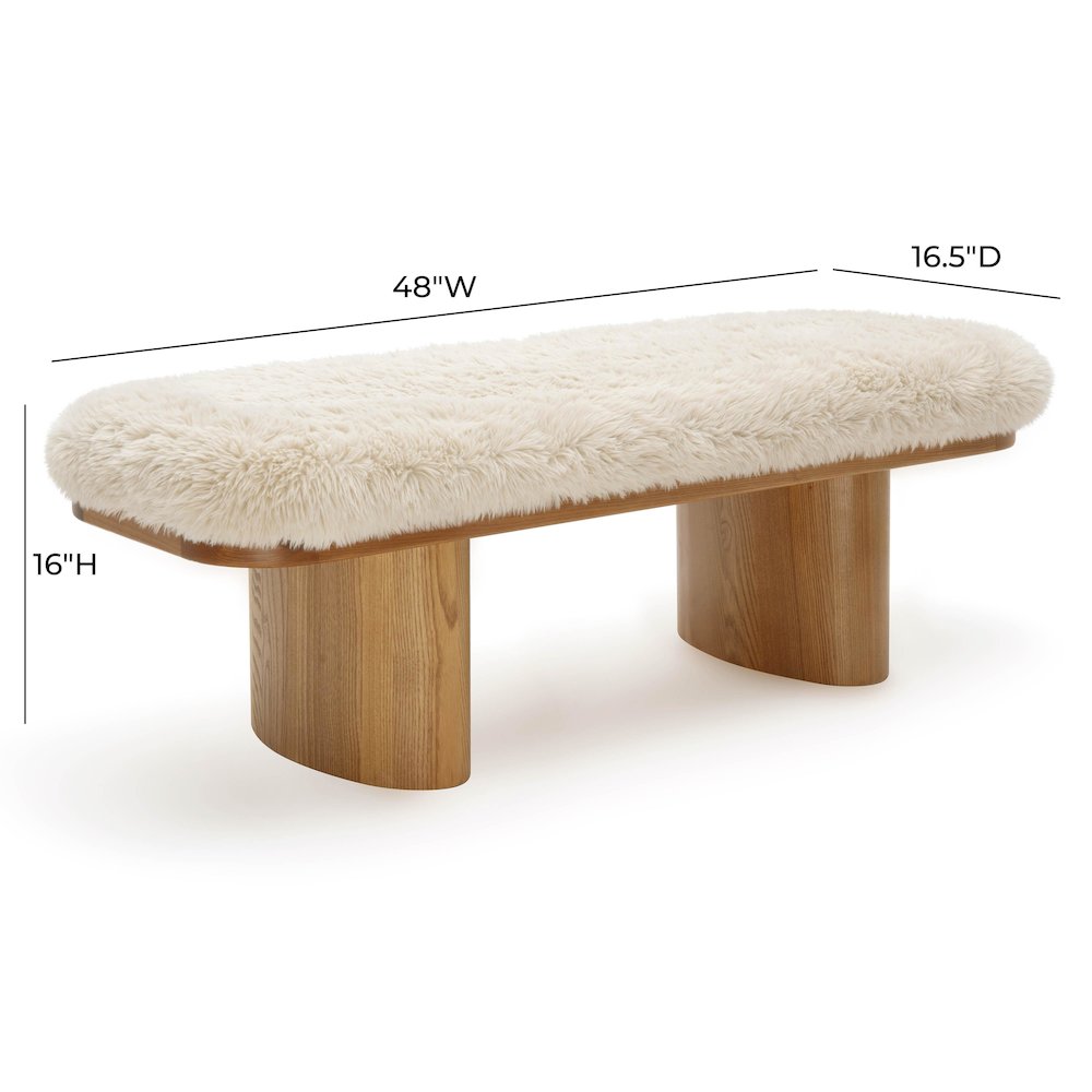 Ollie Natural Straight Vegan Shearling  Bench. Picture 6