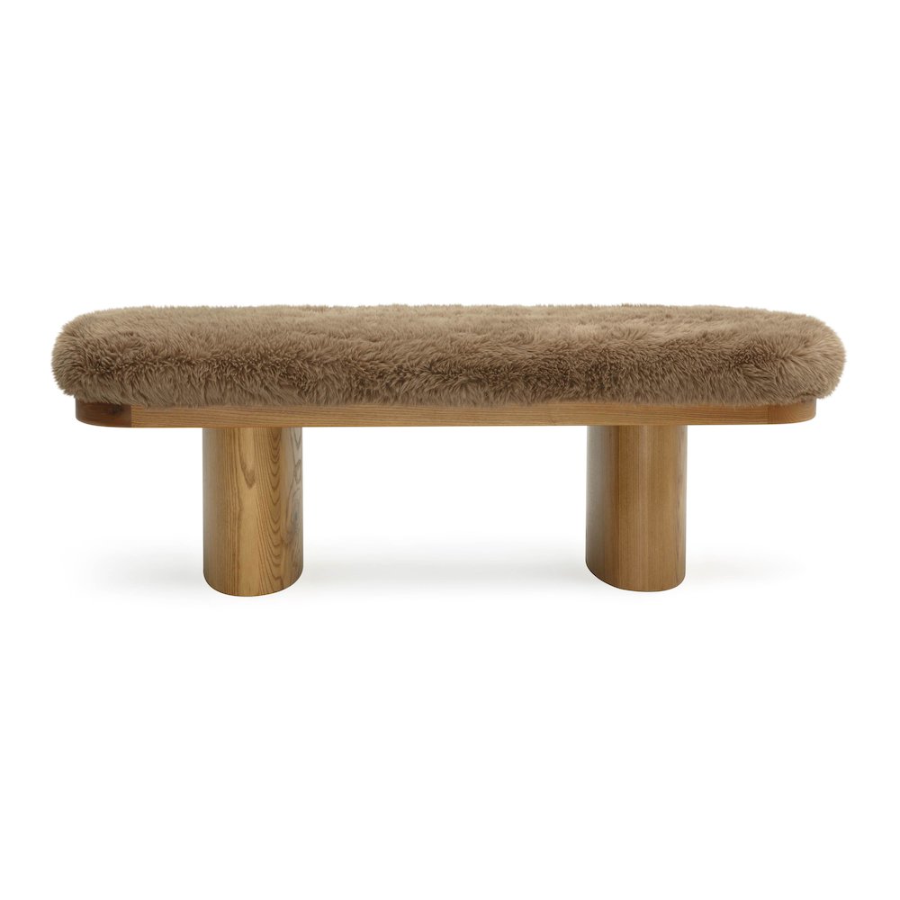 Ollie Taupe Straight Vegan Shearling Bench. Picture 3