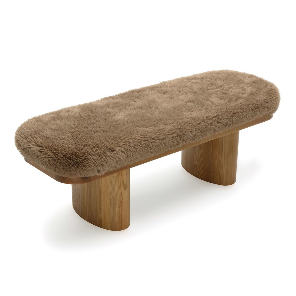 Ollie Taupe Straight Vegan Shearling Bench. Picture 4